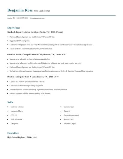 Gas Leak Tester Resume