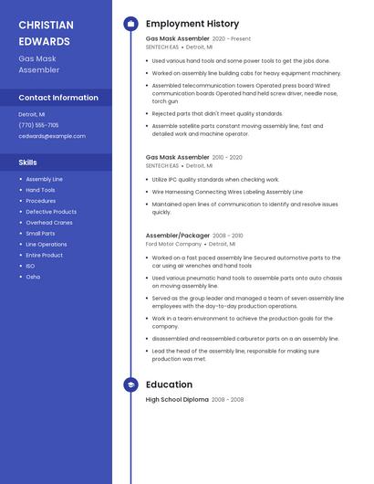 Gas Mask Assembler Resume