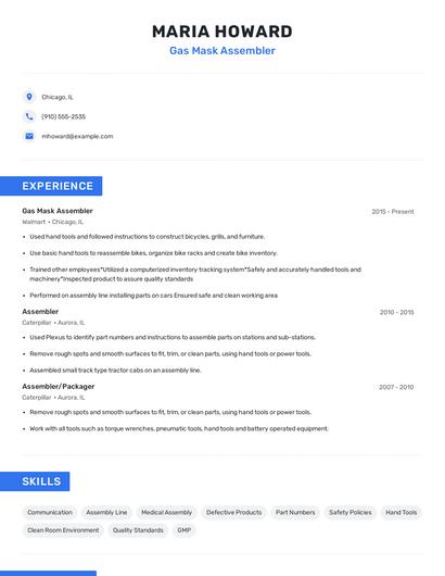 Gas Mask Assembler Resume