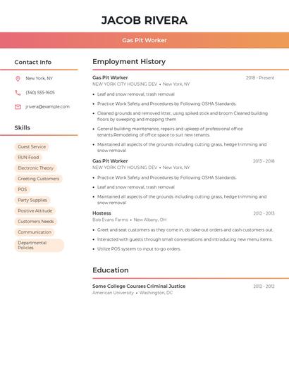 Gas Pit Worker Resume