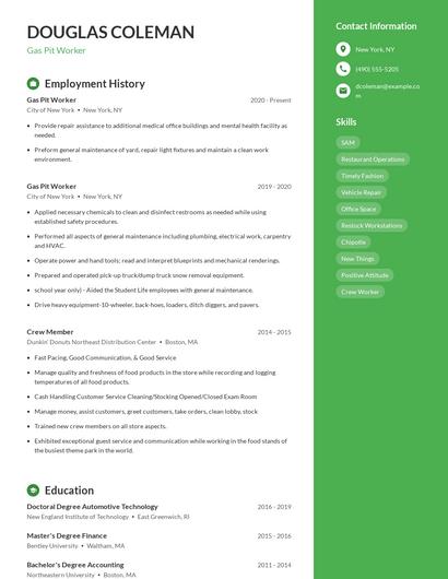 Gas Pit Worker Resume