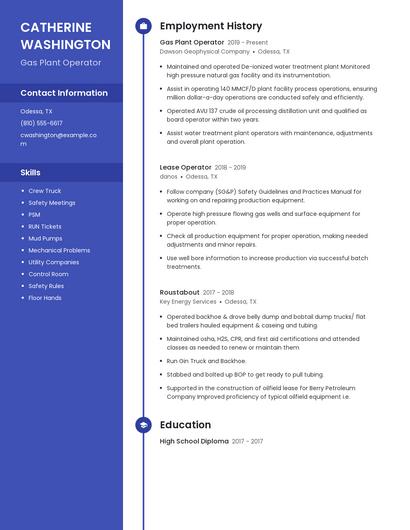 Gas Plant Operator Resume