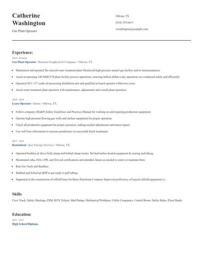 Gas Plant Operator Resume
