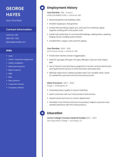 Gas Plumber Resume