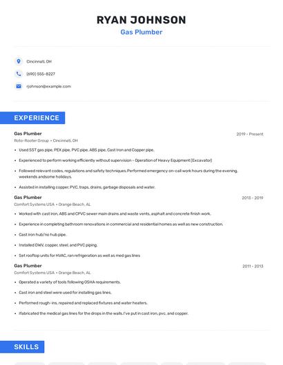Gas Plumber Resume