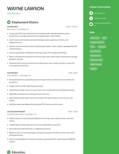 Gas Plumber Resume