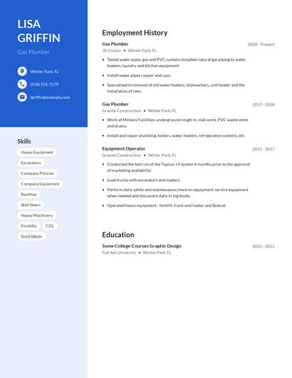 Gas Plumber Resume