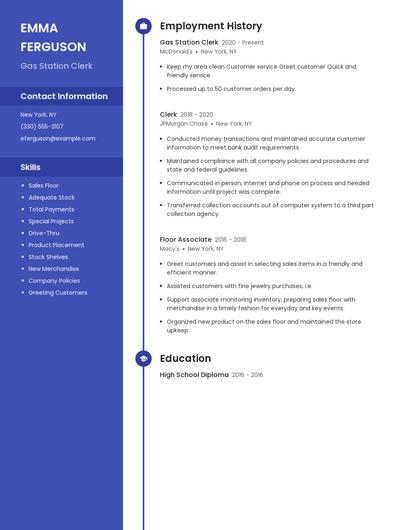 Gas Station Clerk Resume