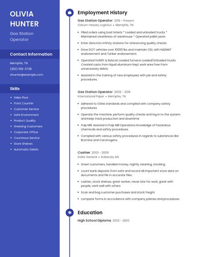 Gas Station Operator Resume