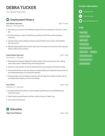 Gas Station Operator Resume