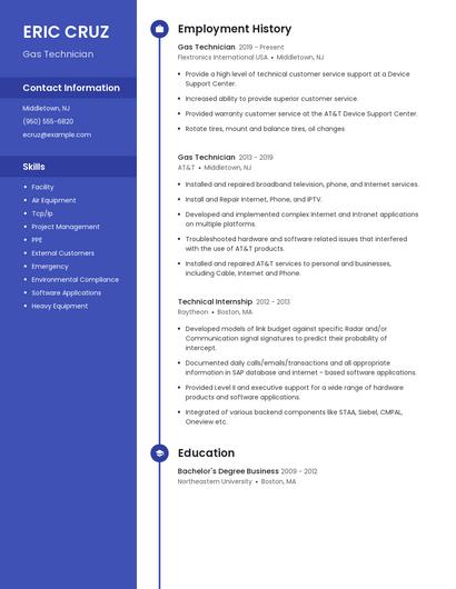 Gas Technician Resume