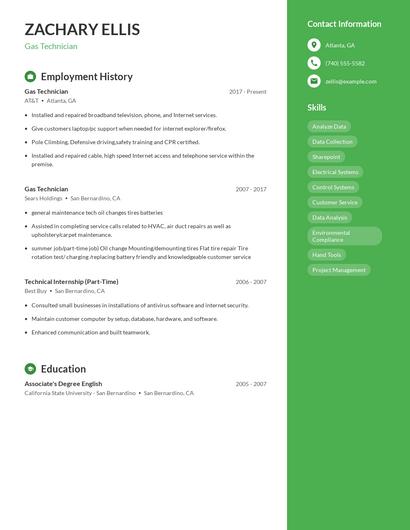 Gas Technician Resume
