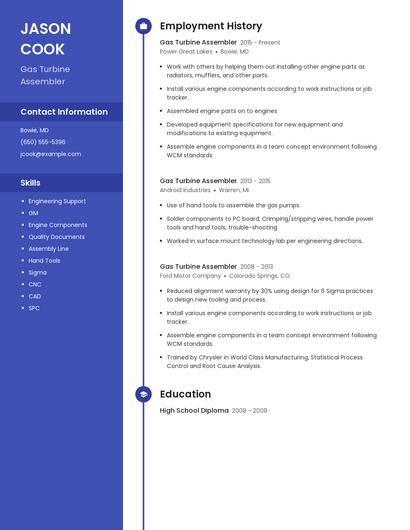 Gas Turbine Assembler Resume