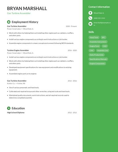 Gas Turbine Assembler Resume