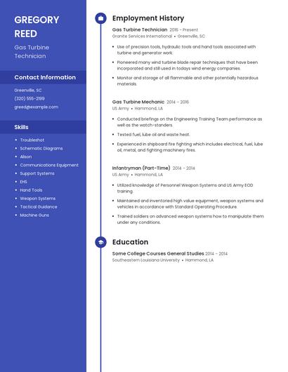 Gas Turbine Technician Resume