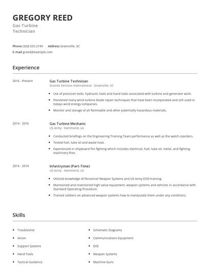 Gas Turbine Technician Resume