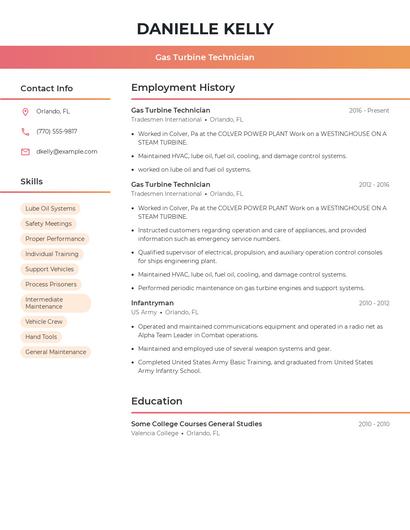 Gas Turbine Technician Resume