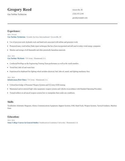 Gas Turbine Technician Resume