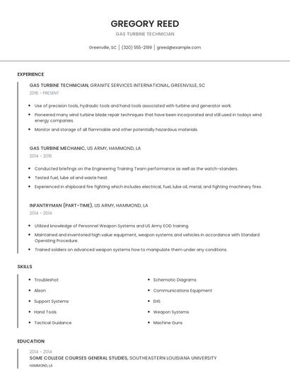 Gas Turbine Technician Resume