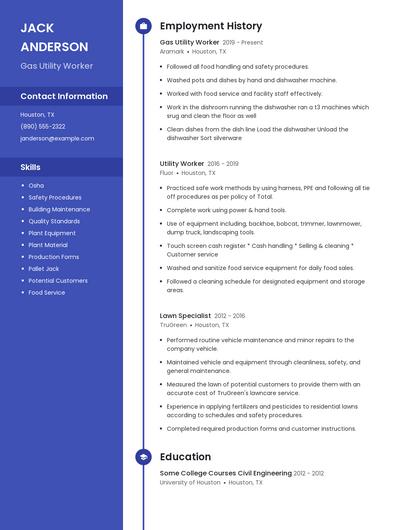 Gas Utility Worker Resume