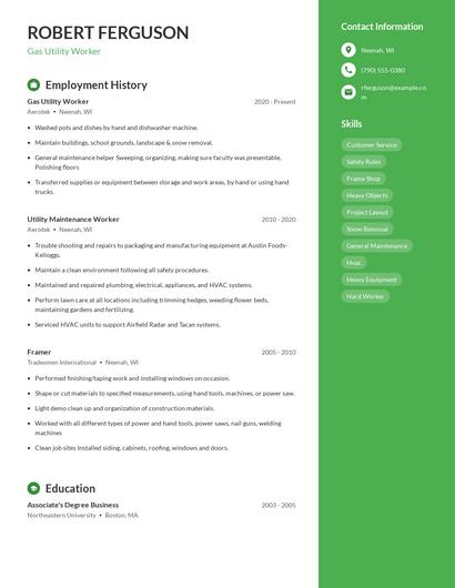 Gas Utility Worker Resume