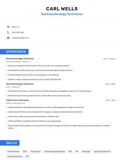 Gastroenterology Technician Resume