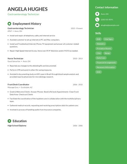 Gastroenterology Technician Resume