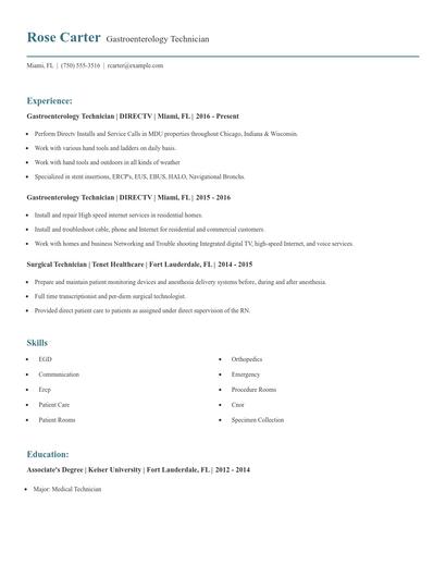 Gastroenterology Technician Resume