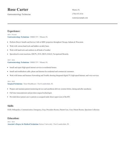 Gastroenterology Technician Resume