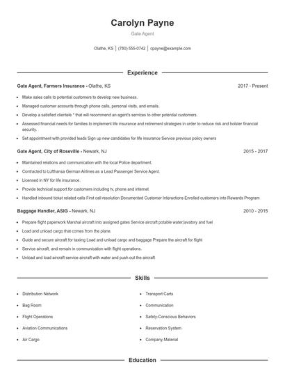 Gate Agent Resume