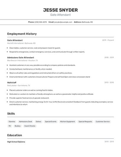 Gate Attendant Resume