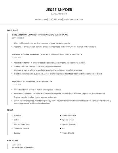 Gate Attendant Resume
