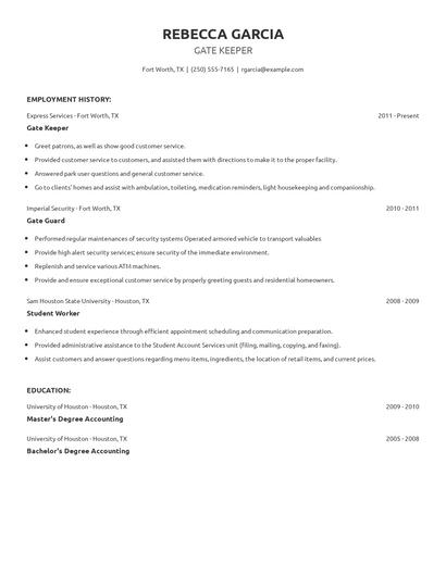Gate Keeper Resume