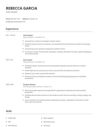 Gate Keeper Resume