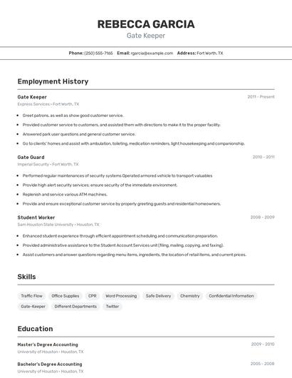 Gate Keeper Resume