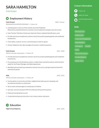 Gate Keeper Resume