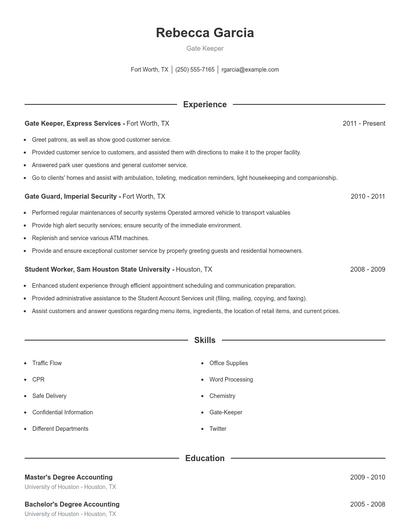 Gate Keeper Resume
