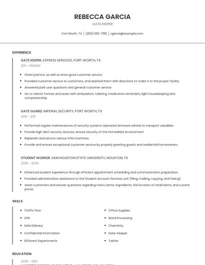 Gate Keeper Resume