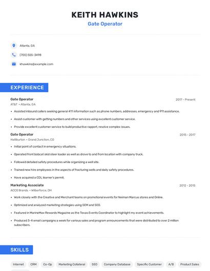Gate Operator Resume