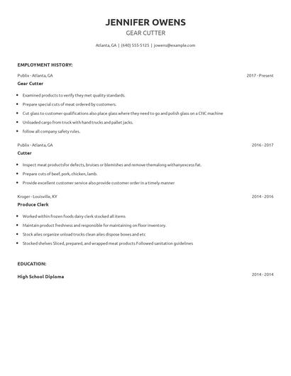 Gear Cutter Resume