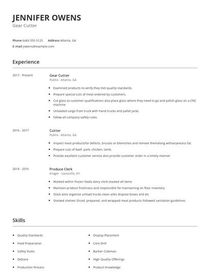 Gear Cutter Resume