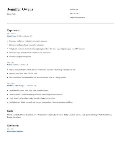 Gear Cutter Resume