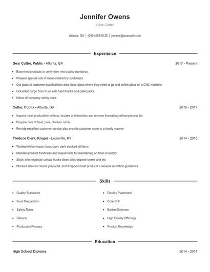 Gear Cutter Resume