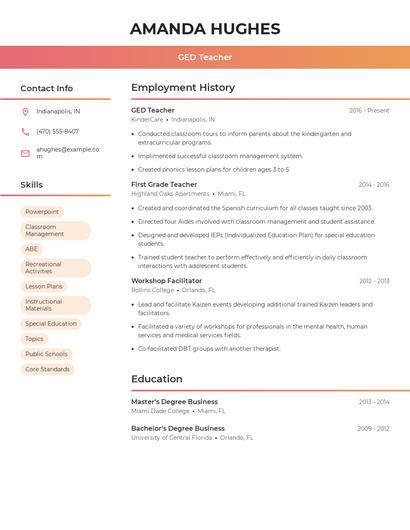 GED Teacher Resume