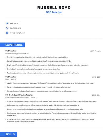 GED Teacher Resume