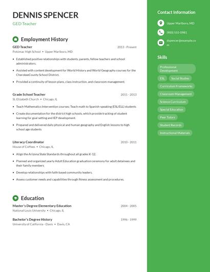 GED Teacher Resume