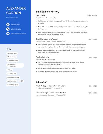 GED Teacher Resume