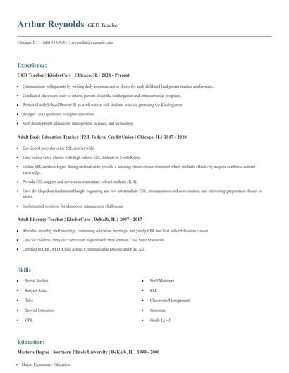 GED Teacher Resume