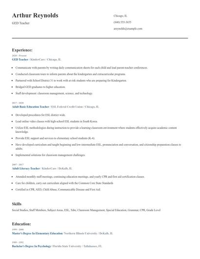 GED Teacher Resume
