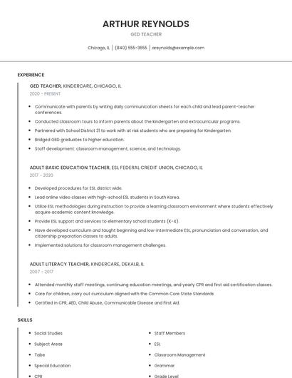 GED Teacher Resume